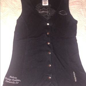Harley Davidson Black button up, low cut tank top